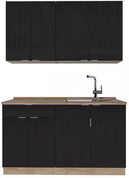 VICCO Singlek&uuml;che Fame-Line 140 cm AP Eiche Schwarz gestreift/Goldkraft Eiche/Goldkraft Eiche