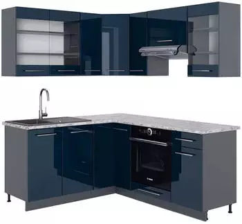 VICCO Fame-Line Dunkelblau Hochglanz/Anthrazit 160 x 190 cm AP Marmor Front: Dunkelblau Hochglanz 160 cm x 82 cm x 190 cm (21979)