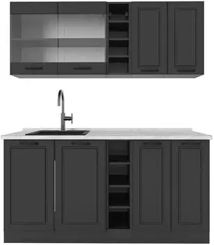 VICCO Singlek&uuml;che R-Line Anthrazit Landhaus/Anthrazit 160 cm AP Marmor (25778)