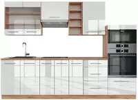Vicco - K&uuml;chenzeile Fame-line, Wei&szlig; Hochglanz/goldkraft Eiche, 280 Cm Ohne