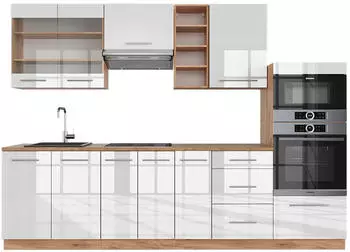 VICCO K&uuml;chenblock Einbauk&uuml;che Fame-Line Eiche Wei&szlig; 280 cm modern (800000826098)