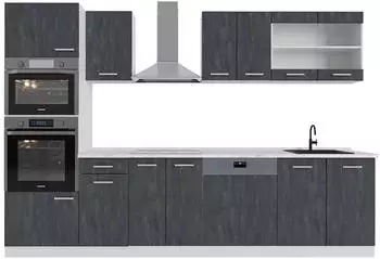 VICCO R-Line Schwarz Beton/Wei&szlig; 300 cm AP Marmor Schwarz Beton/Wei&szlig; | Front: Schwarz Beton | Arbeitsplatte: Wei&szlig;-Marmor 300 cm cm cm (47396)