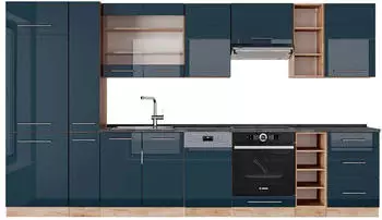 VICCO Fame-Line Dunkelblau Hochglanz/Goldkraft Eiche 355 cm AP Anthrazit Dunkelblau Hochglanz/Goldkraft Eiche | Front: Dunkelblau Hochglanz (800000829141)