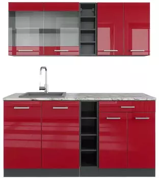 VICCO Singlek&uuml;che R-Line 160 cm AP Marmor Bordeaux Hochglanz/Anthrazit (800000826823)