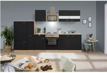 Respekta K&uuml;che K&uuml;chenblock Einbauk&uuml;che Eiche Schwarz Merle 300 cm (KB300ESSS)