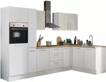 Stella Trading Turin Moderne Eckküche mit Elektrogeräten in Weiß Artisan Eiche Optik - Geräumige in L-Form mit viel Stauraum - 300 x 211 x 60 cm (B/H/T) (8G-LB5-17)