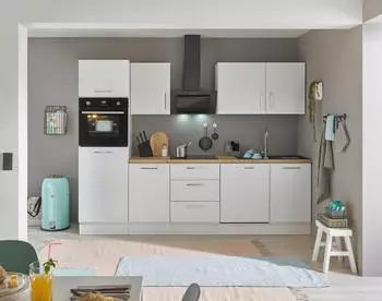 Stella Trading Turin Moderne mit Elektrogeräten in Weiß Artisan Eiche Optik - Geräumige Einbauküche mit viel Stauraum - 280 x 211 x 60 cm (B/H/T) (8G-QA7-17)