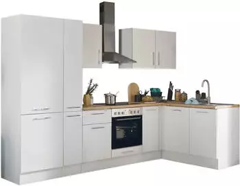 Stella Trading Turin Moderne Eckküche mit Elektrogeräten in Weiß Artisan Eiche Optik - Geräumige in L-Form mit viel Stauraum - 300 x 211 x 60 cm (B/H/T) (8G-LD4-17)