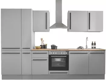 Stella Trading Denver Moderne mit Elektrogeräten in Grau Lancelot Eiche Optik - Geräumige Einbauküche mit viel Stauraum - 310 x 211 x 60 cm (B/H/T) (8G-6LH-C0)