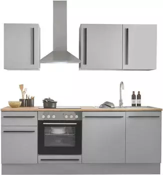 Stella Trading Denver Moderne mit Elektrogeräten in Grau Lancelot Eiche Optik - Geräumige Einbauküche mit viel Stauraum - 220 x 211 x 60 cm (B/H/T) (8G-6LE-C0)