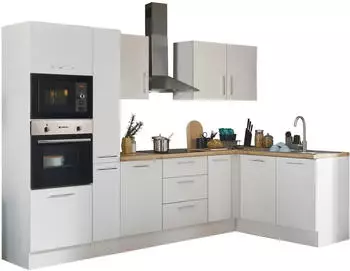 Stella Trading Turin Moderne Eckküche mit Elektrogeräten in Weiß Artisan Eiche Optik - Geräumige in L-Form mit viel Stauraum - 300 x 211 x 60 cm (B/H/T) (8G-LF5-17)