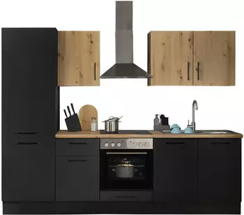 Stella Trading Turin Moderne mit Elektrogeräten in Schwarz Artisan Eiche Optik - Geräumige Einbauküche mit viel Stauraum - 270 x 211 x 60 cm (B/H/T) (8G-ZC4-Z0)