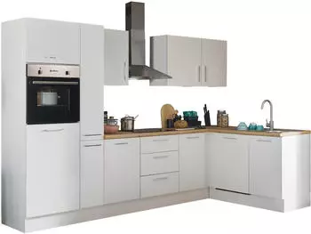 Stella Trading Turin Moderne Eckküche mit Elektrogeräten in Weiß Artisan Eiche Optik - Geräumige in L-Form mit viel Stauraum - 310 x 211 x 60 cm (B/H/T) (8G-LB7-17)