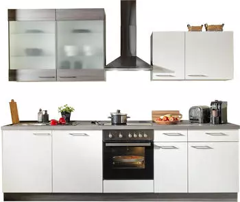 Kochstation Trea K&uuml;che wei&szlig;, Korpus & Arbeitsplatte Eiche Grau, 280cm (98108939-0)