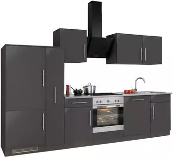 Wiho K&uuml;chen Cali K&uuml;chenzeile 310cm grau, Korpus anthrazit matt, ohne E-Ger&auml;te (92509923-0)