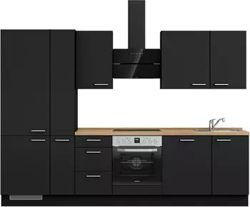 Nobilia Touch II K&uuml;chenzeile Schwarz Supermatt, Eiche Sierra, 300cm (Touch II)