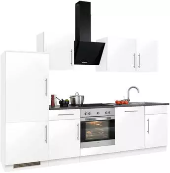 Wiho K&uuml;chen Cali K&uuml;chenzeile 280cm Front wei&szlig; Glanz, Granit Grau Arbeitsplatte (24142725-0)