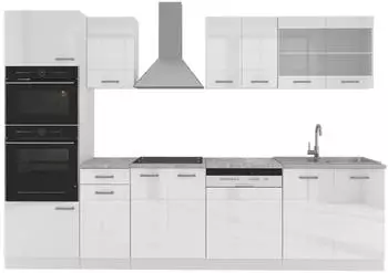 VICCO K&uuml;chenzeile R-Line 300cm wei&szlig; Hochglanz (29225)