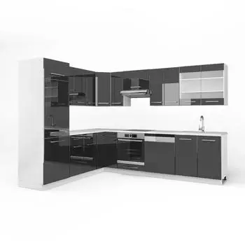 VICCO Eckk&uuml;che 230x290cm Fame-Line Anthrazit Hochglanz