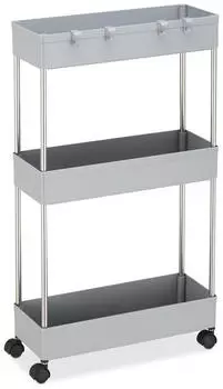 Relaxdays Nischenwagen Kunststoff, 70x15,5x40,5 cm schmales Nischenregal 4 Haken 3 F&auml;cher, grau