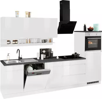 Held M&ouml;bel Virginia Breite 300 cm ohne E-Ger&auml;te Front: wei&szlig; Hochglanz | Korpus: wei&szlig; | Arbeitsplatte: anthrazit (70552068)
