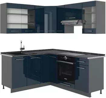 VICCO Fame-Line Dunkelblau Hochglanz/Anthrazit 160 x 60 cm ohne Arbeits... Front: Dunkelblau Hochglanz 160 cm x 82 cm x 60 cm (21976)
