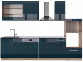 VICCO Fame-Line Dunkelblau Hochglanz/Goldkraft Eiche 300 cm mit Hochsch... Dunkelblau Hochglanz/Goldkraft Eiche | Front: Dunkelblau Hochglanz (800000827361)