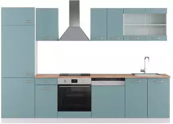VICCO R-Line Blau-Grau/Wei&szlig; 300 cm AP Eiche Front: Blau-Grau | Arbeitsplatte: Goldkraft Eiche (800000827731)