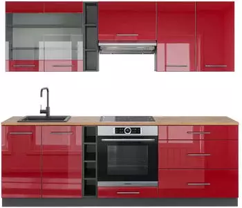 VICCO Fame-Line Bordeaux Hochglanz/Anthrazit 235 cm AP Eiche Front: Bordeaux Hochglanz | Arbeitsplatte: Goldkraft Eiche (800000827837)