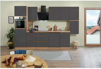 Respekta ohne E-Ger&auml;te 330 cm Grifflos Grau Hochglanz-Eiche S&auml;gerau (LBGLRP330HESG)