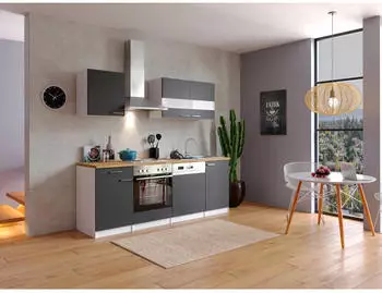 Respekta K&uuml;che K&uuml;chenblock Einbauk&uuml;che Wei&szlig; Grau Malia 220 cm (KB220WGG)