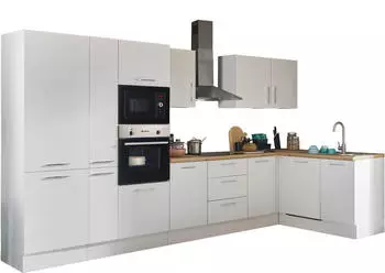 Stella Trading Turin Moderne Eckküche mit Elektrogeräten in Weiß Artisan Eiche Optik - Geräumige in L-Form mit viel Stauraum - 370 x 211 x 60 cm (B/H/T) (8G-LH7-17)