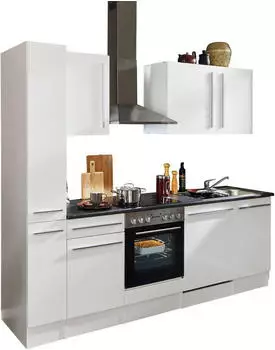 Stella Trading BASIC by Balculina Jazz Breite 250 cm wahlweise mit E-Ger&auml;ten Front: wei&szlig; hochglanz | Korpus: wei&szlig; matt | Arbeitsplatte: stone dark (84-147-13)