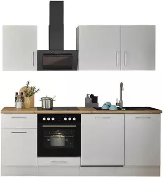 Stella Trading Turin Moderne mit Elektrogeräten in Weiß Artisan Eiche Optik - Geräumige Einbauküche mit viel Stauraum - 220 x 211 x 60 cm (B/H/T) (8G-QA6-17)