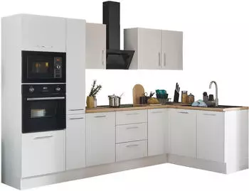 Stella Trading Turin Moderne Eckk&uuml;che mit Elektroger&auml;ten in Wei&szlig; Artisan Eiche Optik - Ger&auml;umige in L-Form mit viel Stauraum - 300 x 211 x 60 cm (B/H/T) (8G-PF5-17)