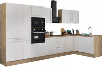 Kochstation Florida Winkelk&uuml;che 370x175cm Front wei&szlig; matt, Korpus Artisan Eiche (Florida)