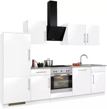 Wiho K&uuml;chen Cali K&uuml;chenzeile 280cm wei&szlig;, Arbeitsplatte Canvas Grau, ohne E-Ger&auml;te (57312557-0)