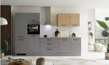 Kochstation KS-Malfi 320cm grau matt/Eiche matt (23026763)