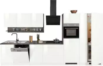 Held M&ouml;bel Virginia Breite 390 cm mit Glaskeramik oder Induktionskochfeld wei&szlig; Hochglanz/wei&szlig; eiche (84081868)