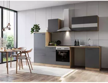 Respekta K&uuml;che f&uuml;r Unterbau Waschmaschine Eiche Grau Merle 280 cm (KB280ESGCWA)