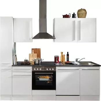 Stella Trading Jazz 8 Moderne mit Elektroger&auml;ten in Wei&szlig; Hochglanz Metallic Grau - Ger&auml;umige Einbauk&uuml;che mit viel Stauraum - 250 x 211 x 60 cm (B/H/T) (8G-147-13)