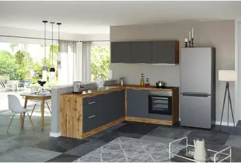 Held M&ouml;bel Eckk&uuml;che Florenz 240x180 cm Eiche matt-Wotan grau