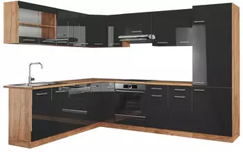 VICCO R-Line Anthrazit Hochglanz/Goldkraft Eiche Ohne Arbeitsplatten Anthrazit Hochglanz/Goldkraft Eiche | Front: Anthrazit Hochglanz (1515)