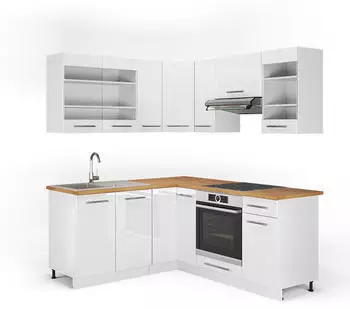 VICCO K&uuml;chenzeile L-Form 167x187cm Hochglanz wei&szlig; (ohne E-Ger&auml;te)