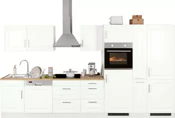 Held M&ouml;bel Stockholm Breite 370 cm mit hochwertigen MDF Fronten im Landhaus-Stil Front: wei&szlig; | Korpus: wei&szlig; | Arbeitsplatte: eichefarben (73817404)