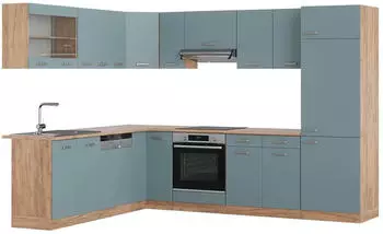 VICCO R-Line Blau-Grau/Goldkraft Eiche 227 x 287 cm ohne Arbeitsplatte Front: Blau-Grau (800000830724)