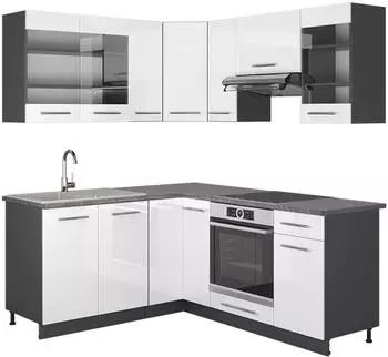 VICCO Fame-Line Wei&szlig; Hochglanz/Anthrazit 160 x 190 cm AP Marmor Front: Wei&szlig; Hochglanz | Arbeitsplatte: Wei&szlig;-Marmor 160 cm x 82 cm x 190 cm (800000831285)