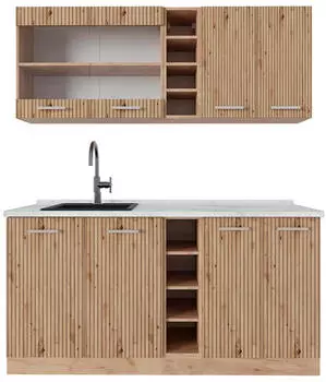 VICCO R-Line Singlek&uuml;che Artisan-Eiche/Goldkraft Eiche 160 cm AP Marmor (800000826985)