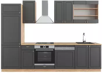 VICCO K&uuml;chenzeile Fame-Line Anthrazit Landhaus/Goldkraft Eiche 300cm ohne AP (38660)