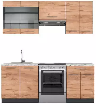 VICCO Fame-Line Goldkraft Eiche/Anthrazit 200 cm AP Marmor Goldkraft Eiche/Anthrazit | Front: Goldkraft Eiche | Arbeitsplatte: Wei&szlig;-Marmor (800000827838)